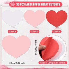 36 PCS 9.84×7.87 Inch Large Heart Paper Cutout Red Pink White Valentine DIY