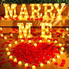 Romantic ‘Marry Me’ LED Letter Lights & 24 Candles for Perfect Proposals