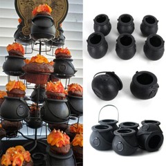 MINI BLACK CAULDRON POT Halloween Party Birthday Candy Kettles Decor 12 Pcs New