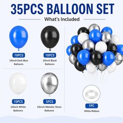 Blue & Black Balloons – 35pcs, Dark Blue, Black & Silver Latex Balloons with …