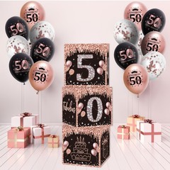 50th Birthday Decorations Boxes for Women-3pcs 50th Black and Rose Gold Boxes…