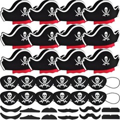 36 Pcs Pirate Hats Set Mustaches Eye Patches Party Favors for Halloween Cosplay