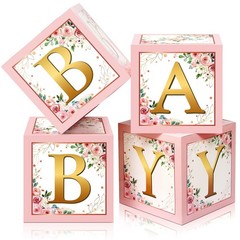 Baby Boxes with Letters Rustic Floral Pink Baby Shower Backdrop Blocks Box Bi…