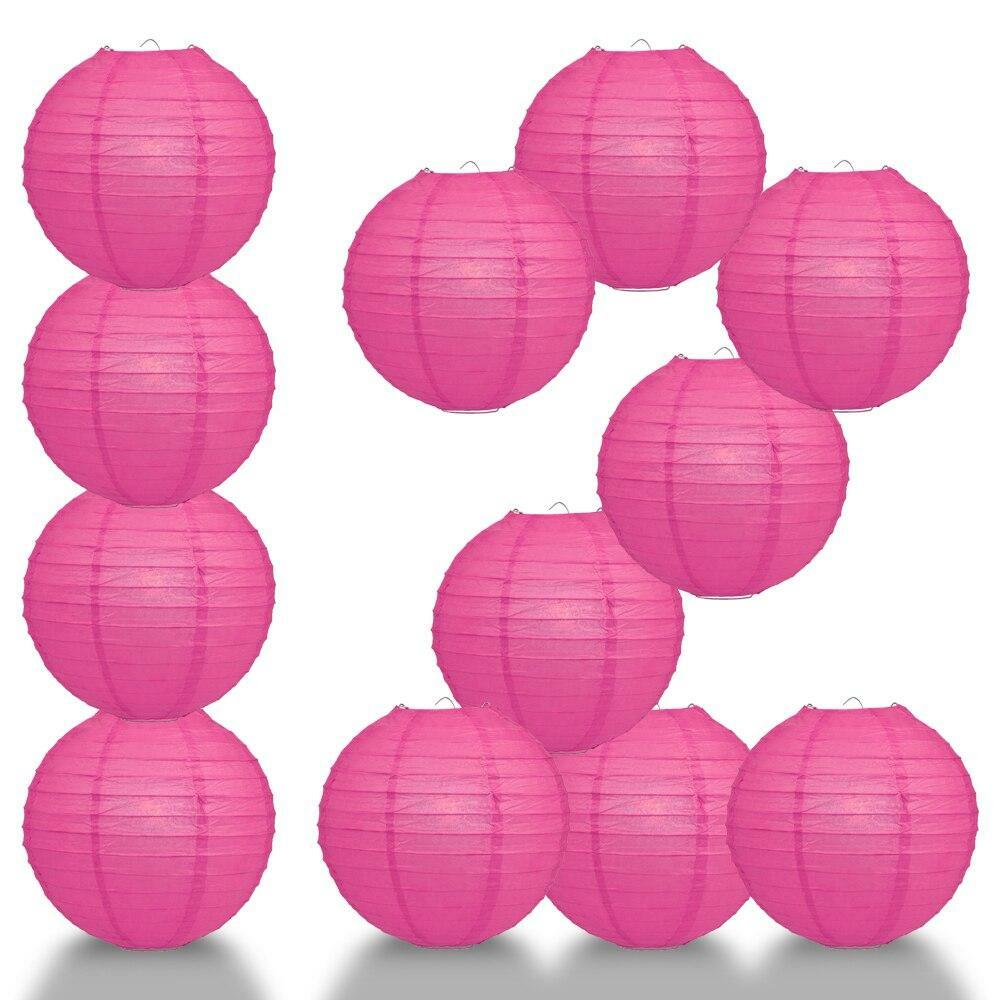 BULK PACK (12) 16″ Fuchsia / Hot Pink Round Paper Lantern, Even Ribbing, Chinese