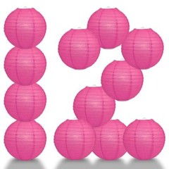 BULK PACK (12) 16″ Fuchsia / Hot Pink Round Paper Lantern, Even Ribbing, Chinese