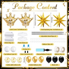 2 Sets Black and Gold Balloon Column Stand Kit with 2 Crown Foil Balloons Bla…