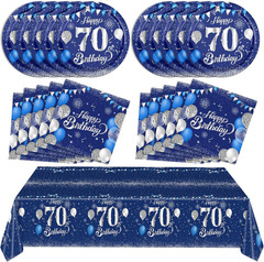 Blue 70Th Birthday Decorations for Men Navy Blue Silver Happy 70Th Birthday Tabl