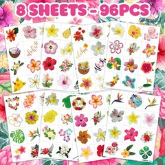 96 PCS Tropical Flower Hawaiian Pre-Cut Temporary Themed Birthday Favors Supplie
