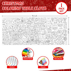 Christmas Giant Coloring Tablecloth, Large 30×72 Inch Poster with Santa, Christm