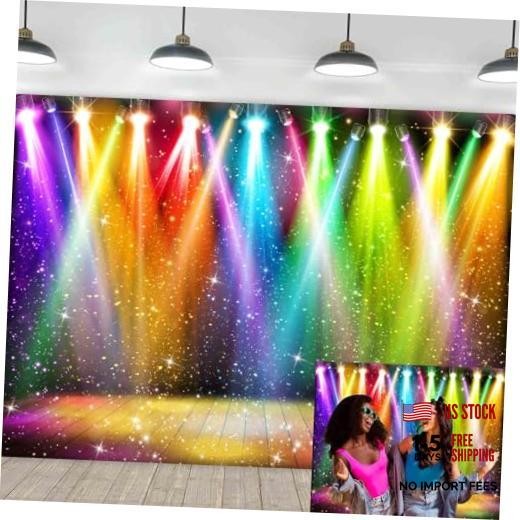 Rainbow Stage Disco Backdrop for Photography 70s 80s 90s Colorful Disco 7X5ft