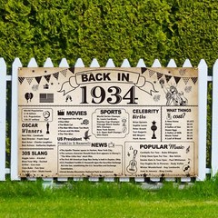 91st Birthday Party Decorations, Vintage Back in 1934 Banner 91st Birthday Party