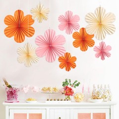 15 PCS Pink Orange Paper Flowers Lanterns Floral Backdrop Wall Decor