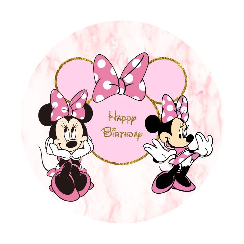 Round Minnie Mouse Backdrop Cover Baby Girl Birthday Party Background Decoration