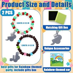 2pcs Rainbow Flowers Friendship Bracelets Matching Bracelets with Cards Game