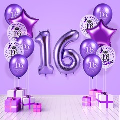 Purple 16th Birthday Balloon Decorations Set for Girls 40 Inch Large Number 1…