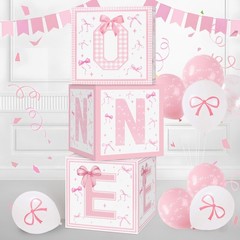 Pink Bow First Birthday Decorations,3Pcs Conqette One Balloon Boxes for Girl …