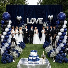 Navy Blue Black and Silver Balloon Column Stand Kit Set of 2 for Floor, Blue …