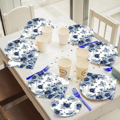 96-Piece Peony Party Tableware Set with Plates, Napkins and Forks for 24 Guests