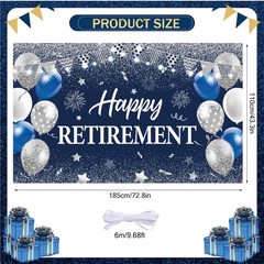 Blue Silver Happy Retirement Banner Large Retirement Party Banner Backdrop for I