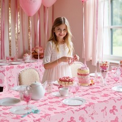 3 Pack Pink Birthday Bow Party Decorations Tablecloths, Large Size 54 X 108 Inch