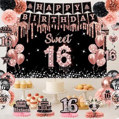 Sweet 16 Party Decorations – 16th Birthday Decorations Backdrop, Banner, Hone…
