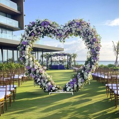 Wedding Arch Stand White Heart Shape Double Layers Wedding Backdrop Stand Metal