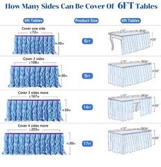 Mermaid Tulle Tutu Ruffle Curly Willow Table Skirt for Rectangle Table 9ft,…