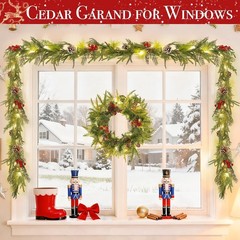 Prelit & Timer – 6FT Christmas Garland with Lights, Real Touch Norfolk Pine