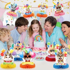 Colorful Cat-Themed 9Pcs Honeycomb Centerpieces for Kids’ Birthday Celebrations