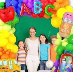 Back to School Balloon Arch Garland Kit, 169 pcs Rainbow Balloons & Mylar Bal..