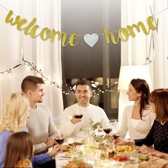 Welcome Home Banner Welcome Back Party Decorations Gold Glitter Home Party Sign