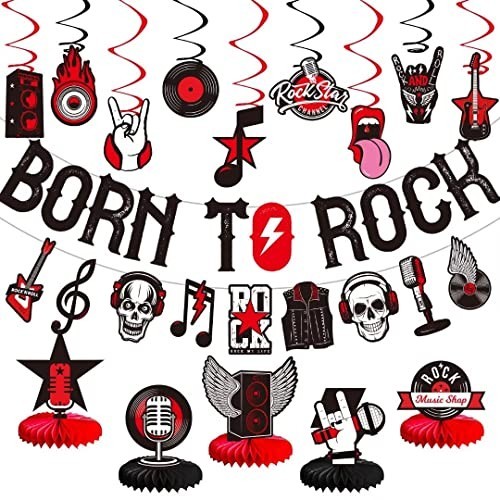 Rock and Roll Party Decor | Banner Swirls Centerpieces | Birthday Style | Set