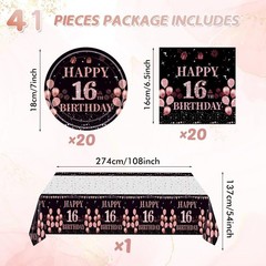41Pcs 16th Birthday Party Decorations for Girls 7 Inches, Black Gold