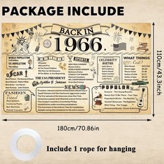 60th Birthday Decorations for Men or Women, Vintage 1966 Birthday Banner Party