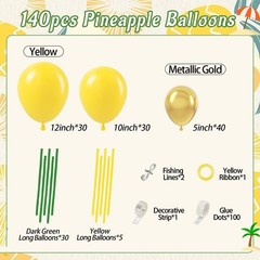 140pcs Pineapple Balloon with Metallic Gold Dark Green Yellow Long Balloons f…