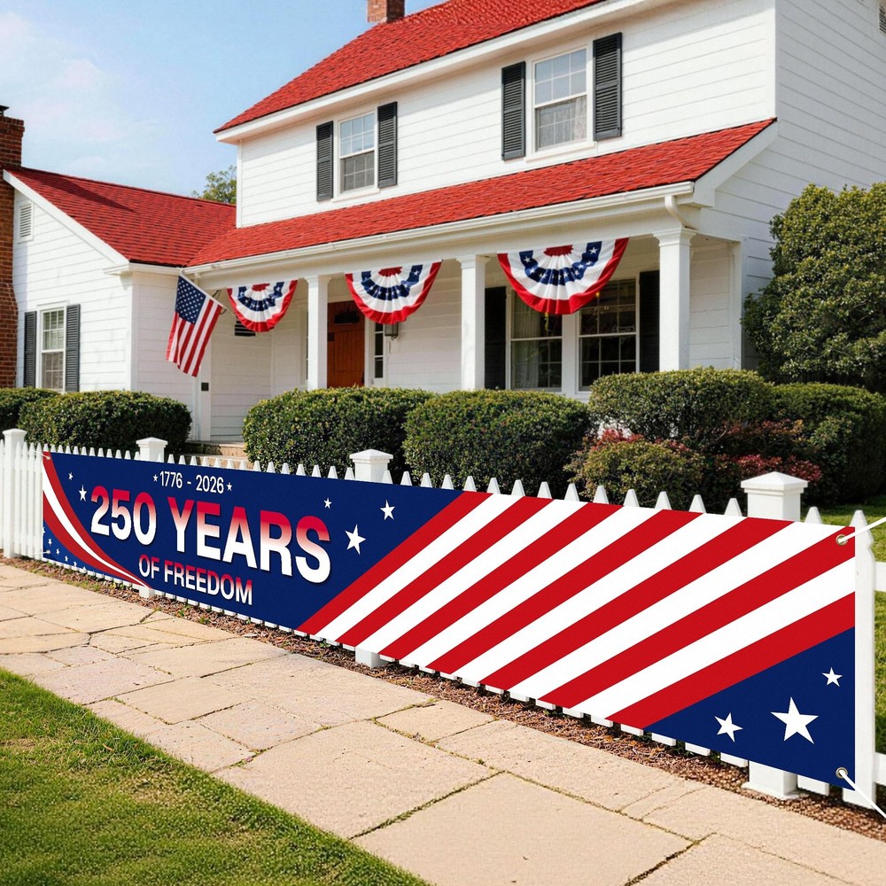 250th Anniversary Banner 138 x 20 Inch,250 Anniversary USA Flag Patriotic Decor