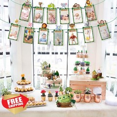 First Birthday Decorations, Safari 1st Birthday Photo Banner, 1-12 Month Phot…
