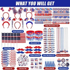 4th of July Accessories Bulk Party Supplies, 164Pcs Patriotic Party Favors Set f