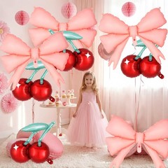 8 Pcs Cherry and Bow Balloon Set, Foil Mylar Bows Party Decorations, 19 Inch …