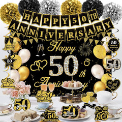 50Th Wedding Anniversary Party Decorations Supplies Kit – 41PCS Black Gold Happy