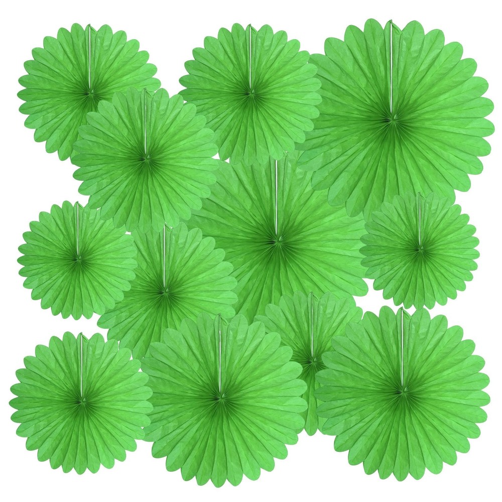 20 PCS Grass Green Hanging Paper Fan, Honeycomb, Round, Wedding, Birthday