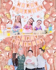 Cumpleaños De Rose Gold Decoracion Globos Banner Cortinas Set Para Mujer Hombre