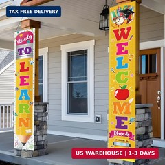 Back to School Decorations 2pcs Porch Sign Banner | Welcome Back Ready to Learn