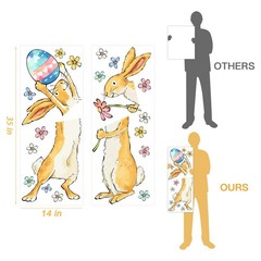 Easter Decorations Window Clings: Cute Little Bunny in the Potted Floral, Rustic