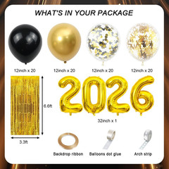 89pcs 2026 Happy New Year Decorations Kit New Years Eve Party Supplies Black and