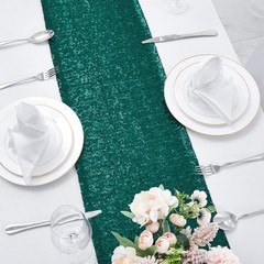2 Packs 12 x 108 inches Hunter Green Sequin Table Runner, Glitter Hunter Gree…