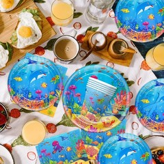 Cartoon Marine Animal Tableware Set for Underwater Themed Parties – 24 Guests