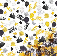 Happy Birthday Confetti, 1.6 Oz Black Gold Silver Cake Balloon Star Goblet Bottl