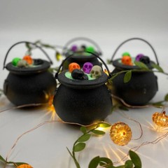 MINI BLACK CAULDRON POT Halloween Party Birthday Candy Kettles Decor 12 Pcs New