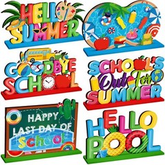 Hello Summer Decorations School’s out Pool Wooden Signs Indoor Tabletop 6 Pcs